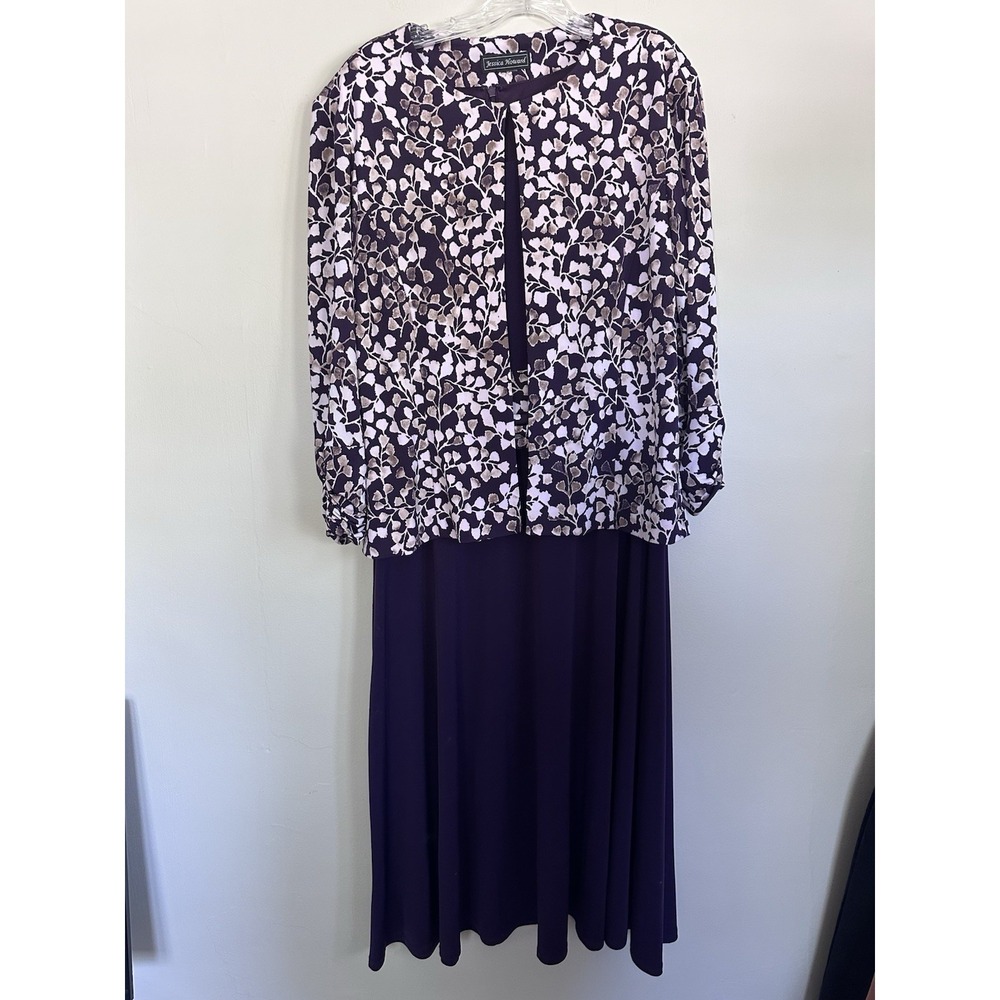 Jessica Howard Purple Floral 2 Piece Formal Dress/Jacket Matching Set Size 14/XL